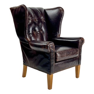 Vintage Mitchell Gold + Bob Williams Gustave Genuine Leather Wing Chair For Sale