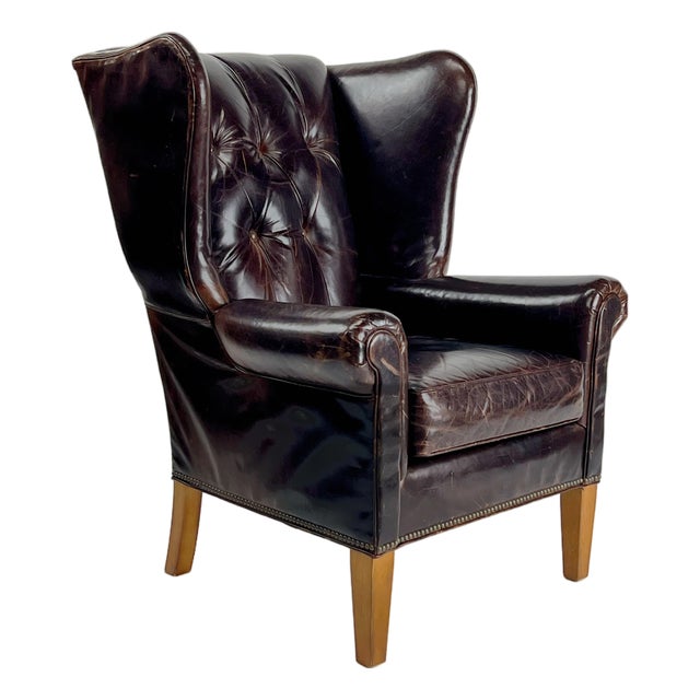 Vintage Mitchell Gold + Bob Williams Gustave Genuine Leather Wing Chair For Sale
