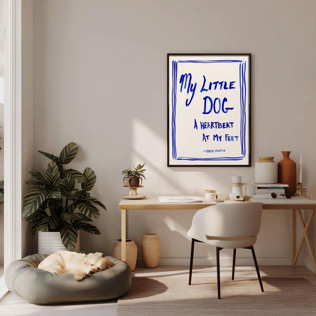 A reproduction of an original hand-painted artwork, this French blue typographic print pairs the intimacy of Edith...