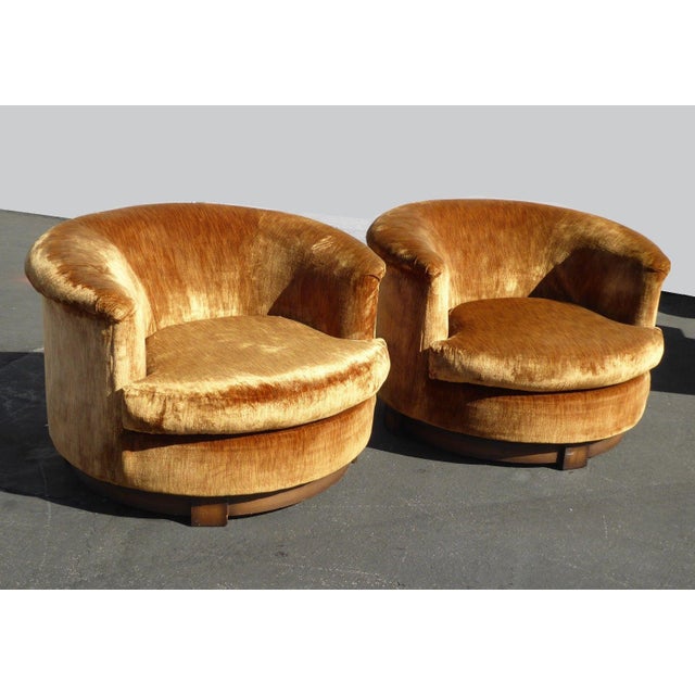 Vintage Mid Century Orange Velvet Swivel Club Chairs Pair Chairish