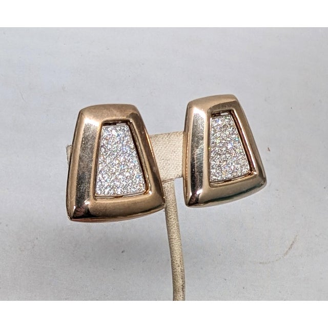 American Vintage 1980s Signed Panetta Goldtone Pavé Clear Rhinestone Clip Earrings-2 Pieces For Sale - Image 3 of 7