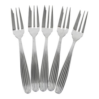 Vintage Pastry Cake Forks Mid Century Modern Stainless Steel Noritake Line - Set of Five For Sale