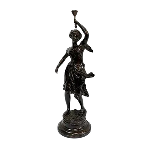 Bronze Woman with Torch by Rousseau, Late 19th Century