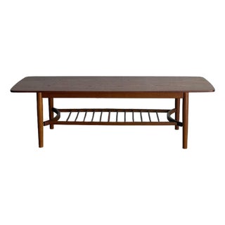 Teak Coffee Table With Slatted Lower Shelf and Tapered Legs Denmark 1960s For Sale