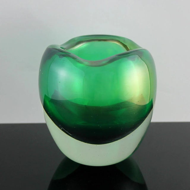 Vintage Murano paperweight vase by IVR Mazzega. Featuring vibrant green color with clear and iridescent finish. Retains...