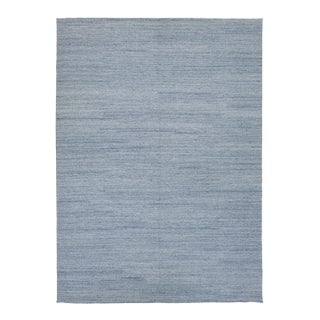 Scandinavian Style Solid Blue Flat Weave Rug - Minimalist & Reversible Design For Sale