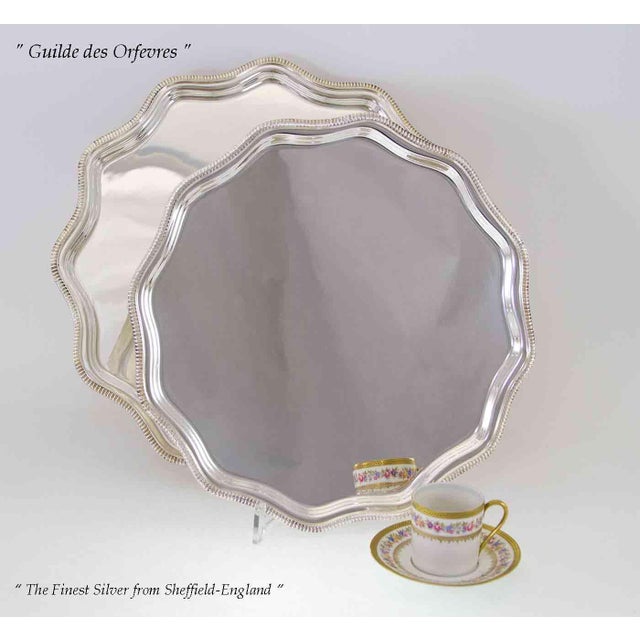 Traditional 1970’s Vintage/New Silverplate Scallopped Edge Salver, Gadroon Mount For Sale - Image 3 of 10