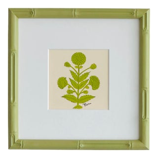 Hand-Painted Jaipuri Green Floral Motif Painting. Framed For Sale