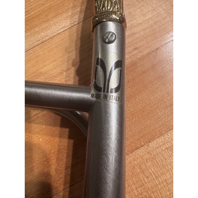 Metal Vintage Italian Satin Steel & Brass Ram’s Head Folding Magazine Rack, Maison Jansen Style, Italy For Sale - Image 7 of 8