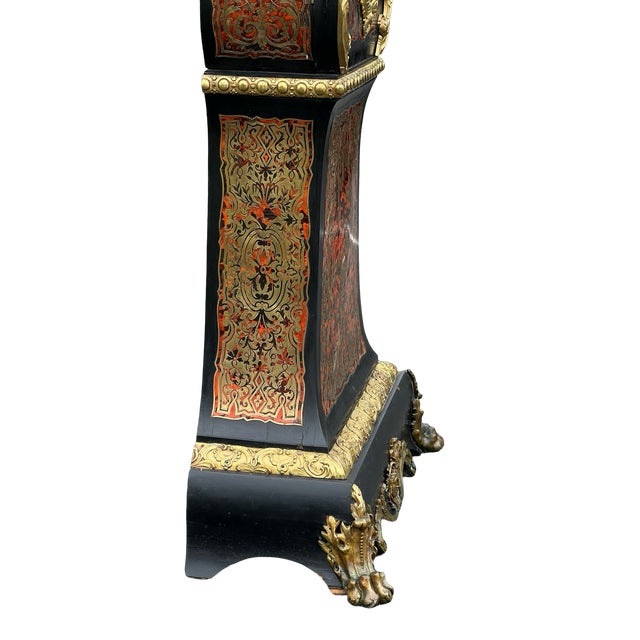 Metal Antique French Napoleonic Boulle Marquetry Longcase Clock C. 1800 For Sale - Image 7 of 12