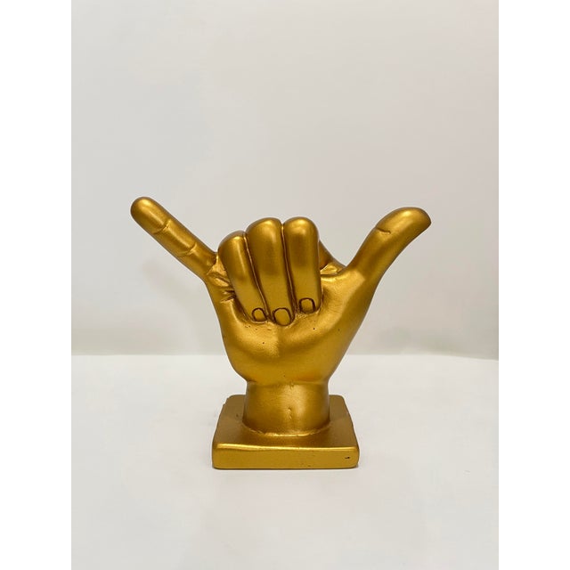 Pop Art Pop Art Shaka Hand Symbol Gold Tabletop Figurine For Sale - Image 3 of 3