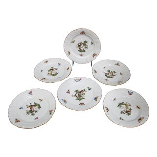 Herend Rothschild 1515/Ro Hand Painted Bird 6" Bread & Butter Plate Set of 6 For Sale