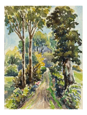 Forest - Watercolor by French Master - Mid 20th Century Mid 20th Century