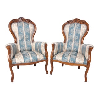 Luigi Philippe Style Armchairs in Maple Wood Upholstered For Sale