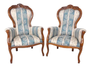 Luigi Philippe Style Armchairs in Maple Wood Upholstered