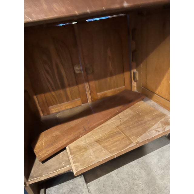 1920s American Jacobean Revival Oak Secretary China Cabinet Hutch With Hidden Prohibition Compartmen For Sale - Image 11 of 11