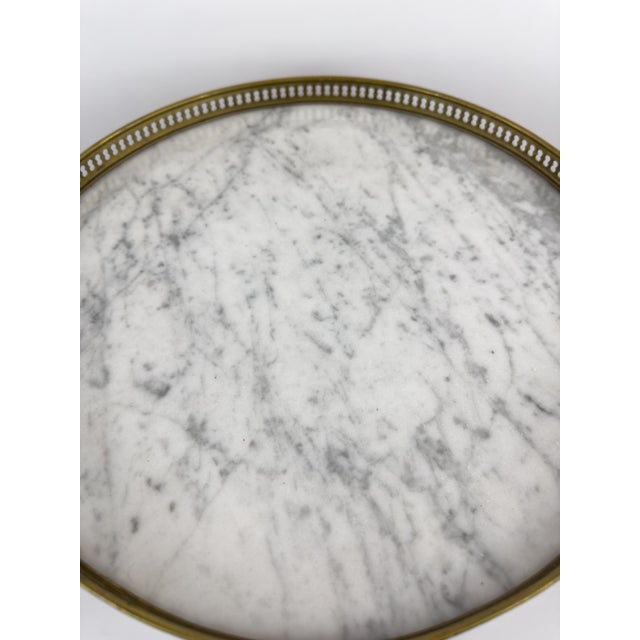 Vintage French Gueridon Side Table With Carrara Marble Top and Brass Gallery For Sale - Image 9 of 12