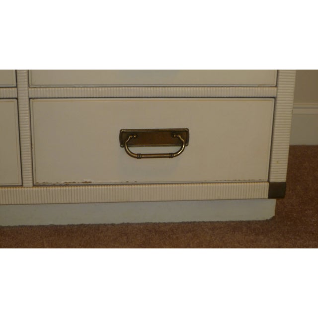 Vintage Wicker Steal Quality Drexel Mid-Century Modern Natural Rattan & Solid Wood Modern Aged White Lacquered Dresser Glass Style Near Tommy Bahama For Sale - Image 11 of 12