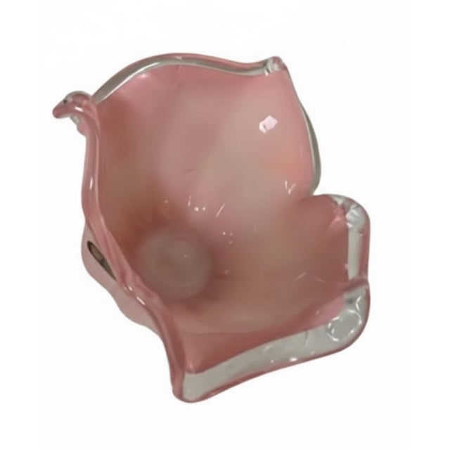 Vintage Italian Murano Pink & Clear Cased Art Glass Sculptural Bowl For Sale - Image 4 of 6
