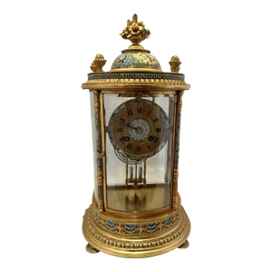 Late 19th Century French Crystal Regulator Clock. Brass and Cloisonne