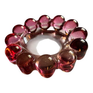 Mid-Mod Boopie Bubble Rim Tinted Pink Glass Ashtray Catchall For Sale