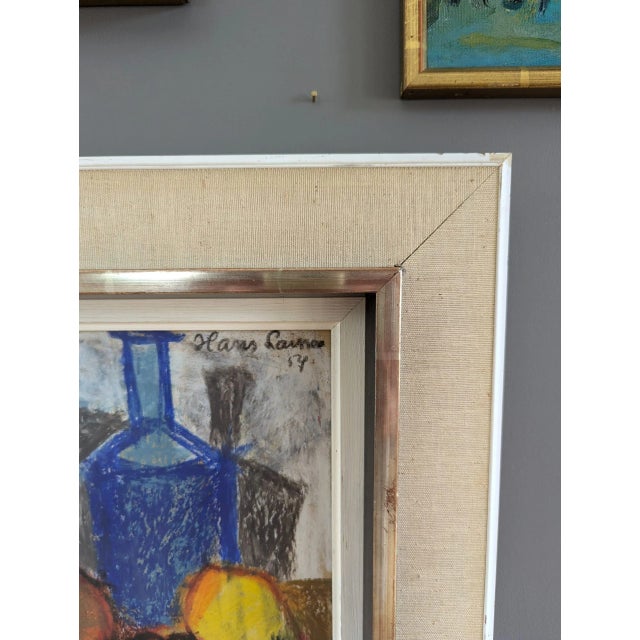 Orange 1954 Mid-Century Modern "Still Life in Pastel" Vintage Expressive Still Life Pastel Painting, Framed For Sale - Image 8 of 10