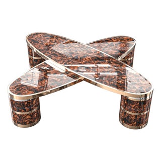 "Melagrana" Coffee Table With Burl Walnut and Bronze Details For Sale