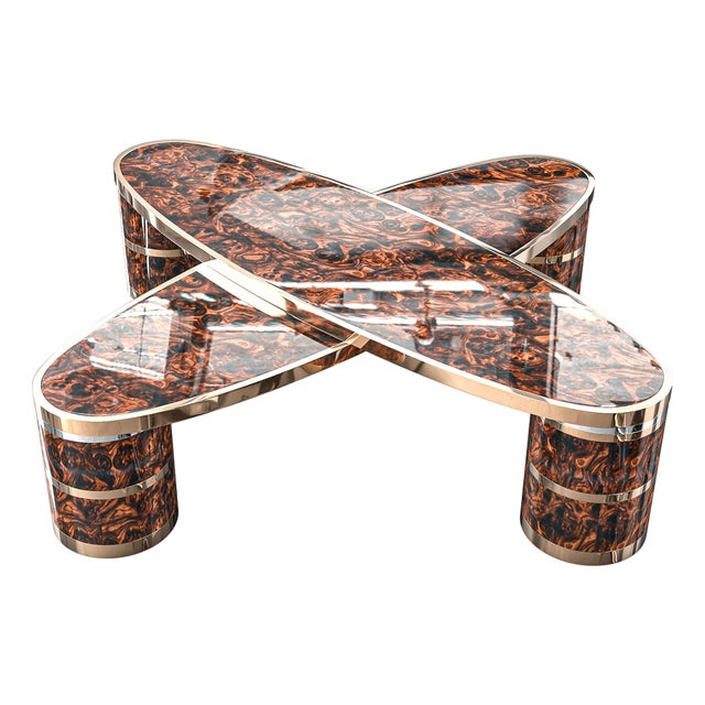 "Melagrana" Coffee Table With Burl Walnut and Bronze Details For Sale