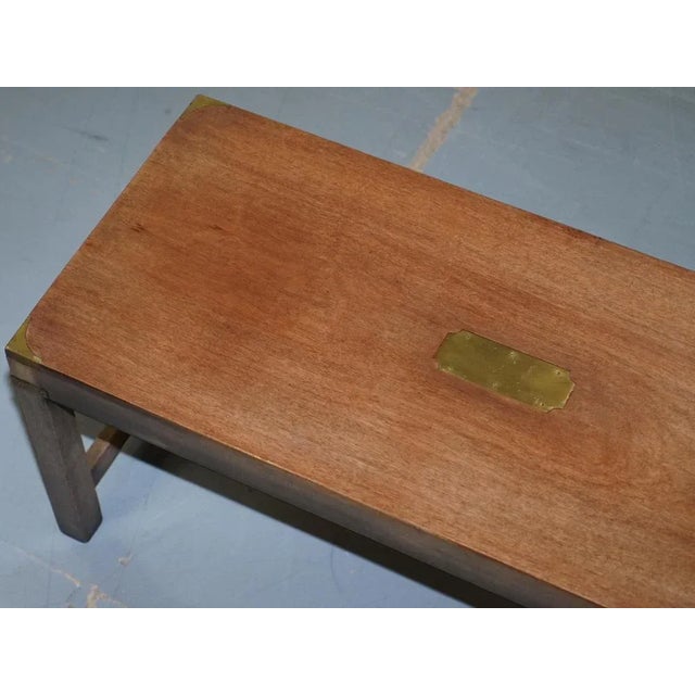Vintage Hardwood and Brass Military Campaign Coffee Table from Harrods London For Sale - Image 5 of 15