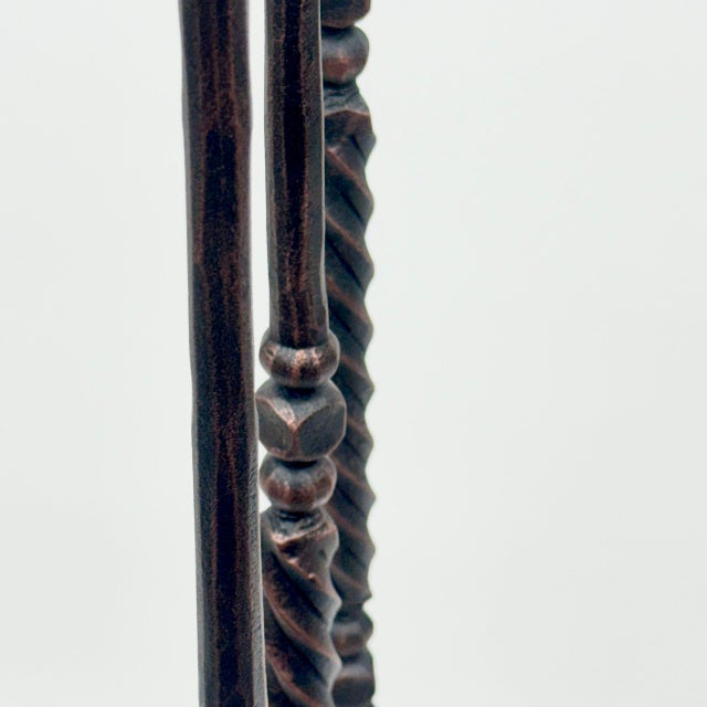 2020s Hand Forged Iron Candelabra Set of 3 (93-113cm) Antique Copper Finish Barley Twist Stem with Arched Base For Sale - Image 5 of 6