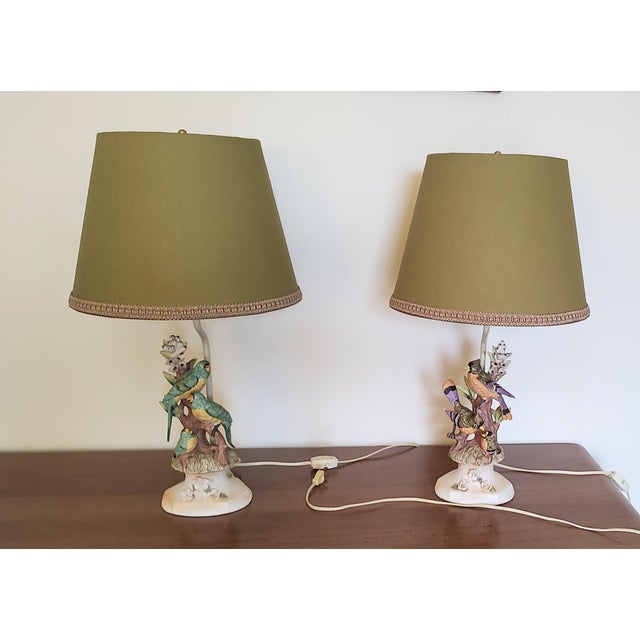 Pair of Vintage Lamps With Porcelain Birds For Sale - Image 9 of 11