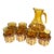 Vintage Amber Glass Pitcher & Six Tumblers With Woven Wicker Sleeves, Set of 7 For Sale