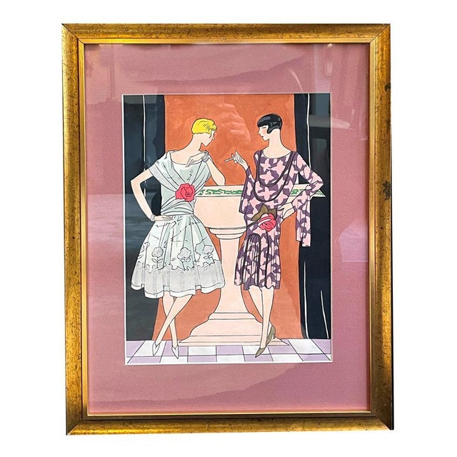 Art Deco Fashion Illustrations, Drawings, Framed, Set Of, 1920s, Pine For Sale - Image 4 of 13