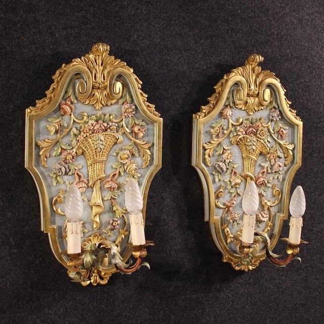 Louis XVI Italian Lacquered and Gilded Wall Lamps, 1960s, Set of 2 For Sale - Image 13 of 13