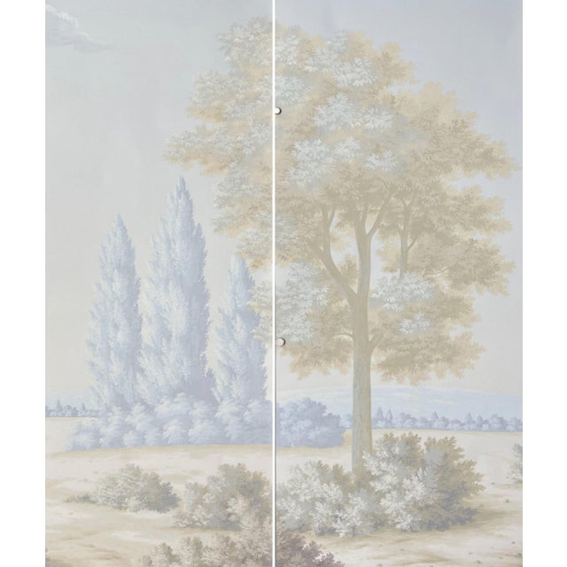 Classical Roman Soft Pastel French Landscape Hand-Painted Panoramic Wallpaper, 5-Panel Set For Sale - Image 3 of 4