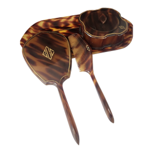 Art Deco Pyralin “La Belle” Tortoiseshell Vanity Dressing Set, Circa 1930s, Usa