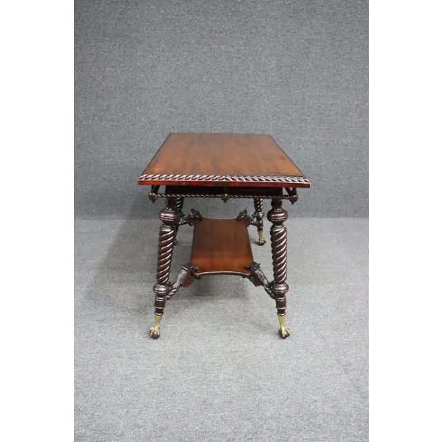 19th C. Victorian Merklen Bros. Barley Twist Figural Mahogany Parlor Table For Sale - Image 9 of 10