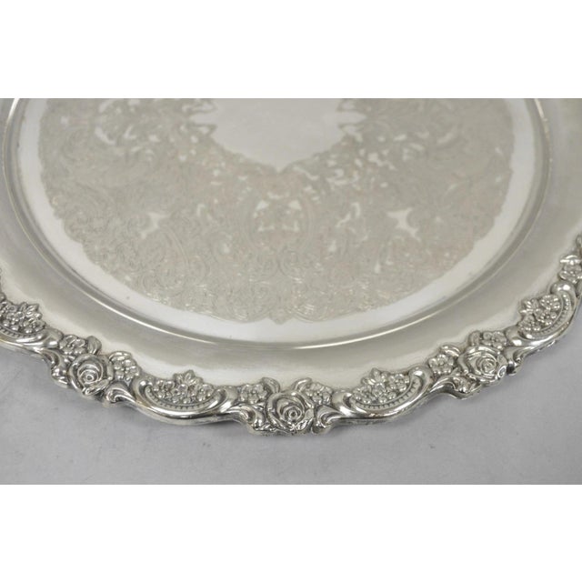 Silver Vintage Oneida Victorian Round Silver Plated Serving Platter Tray W/ Handles For Sale - Image 8 of 14