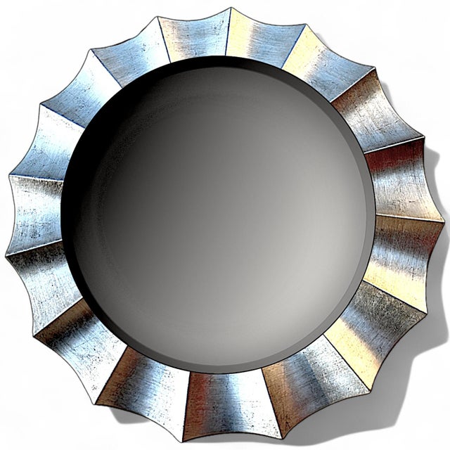Large Contemporary Scalloped Silvertoned Round Wall Mirror For Sale - Image 11 of 14