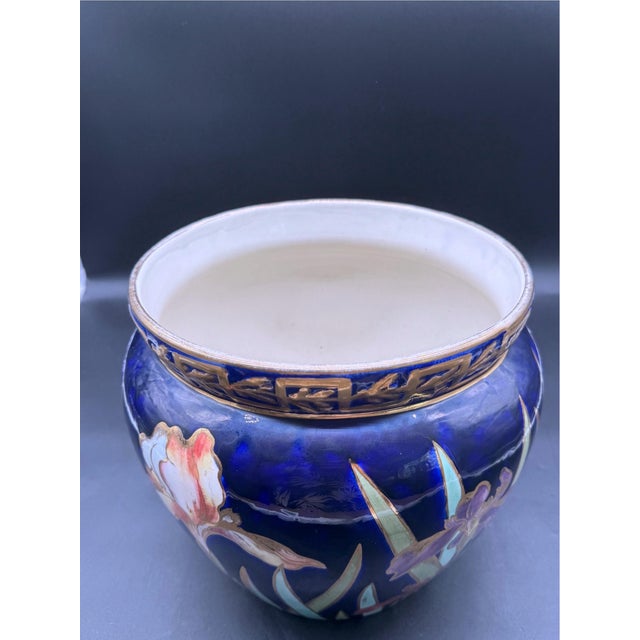 Early 20th Century French Art Nouveau Enameled Faience Planter Vase, Creil Et Montereau For Sale - Image 10 of 11