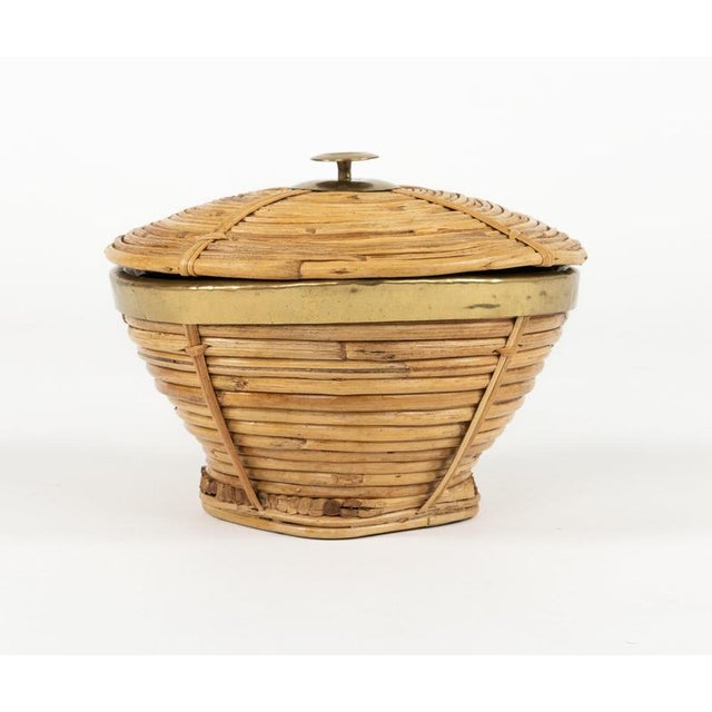 Mid-Century Decorative Box in Rattan and Brass, Italy, 1970s For Sale - Image 9 of 13