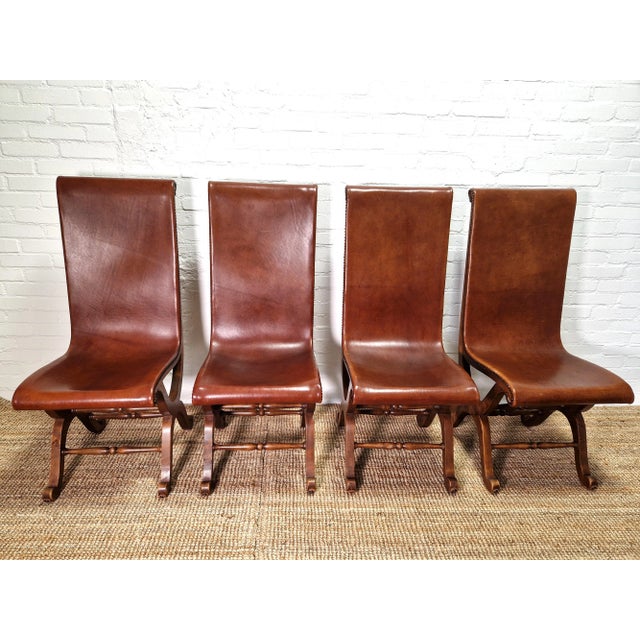 Spanish Dining Chairs in Leather and Oak by Pierre Lottier Valmazan, 1960s, Set of 4 For Sale - Image 13 of 13