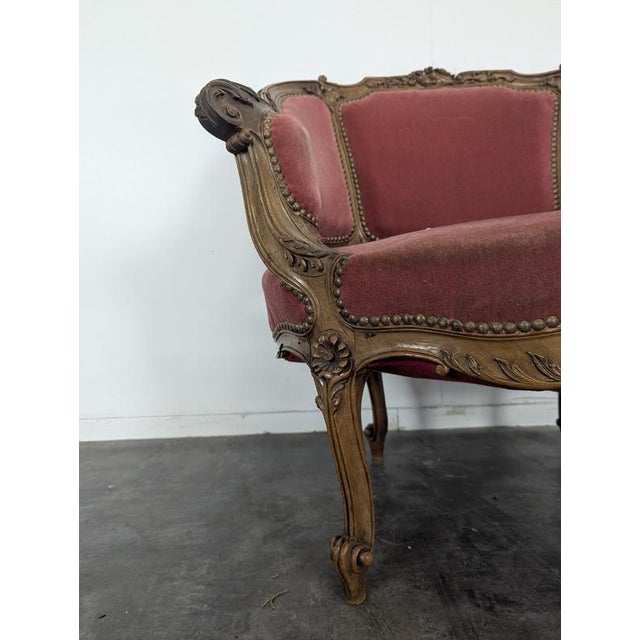 Textile Louis XV Style Marquise Armchairs in Carved Walnut, Set of 2 For Sale - Image 7 of 12