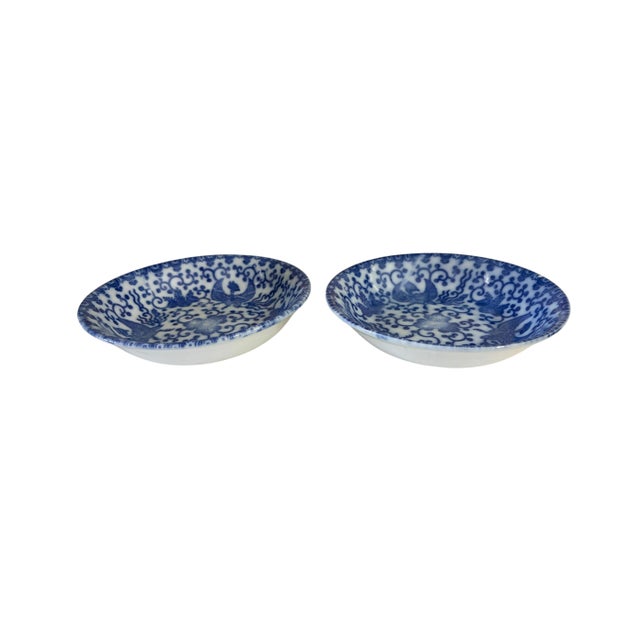 Vintage Blue and White Porcelain Decorative Set of 5 Plates Made in Japan For Sale - Image 10 of 11