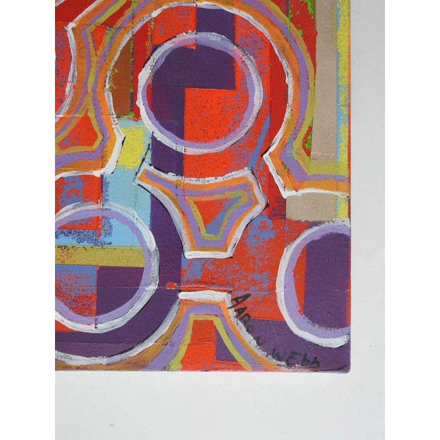 Early 21st century mixed media on canvas abstract painting. Signed Aaron Webb lower right corner, titled Dictionary of...