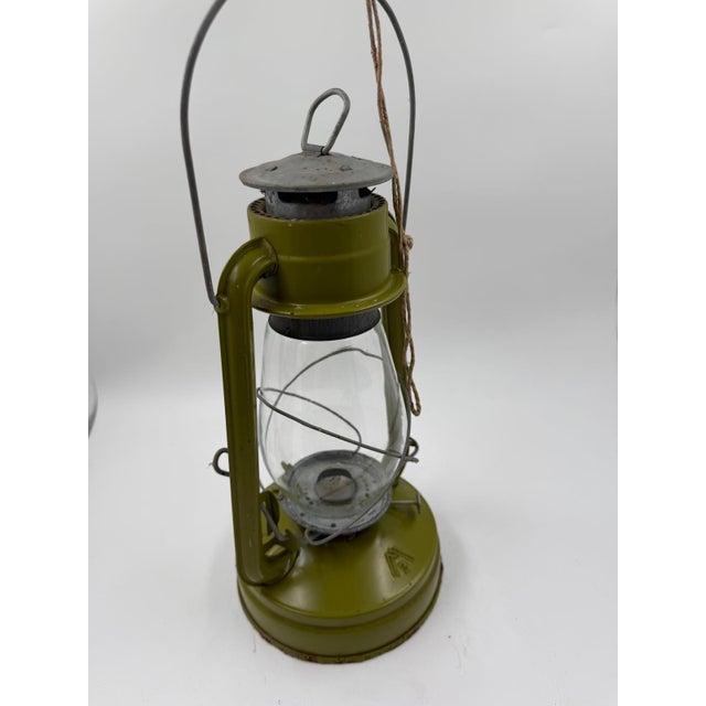 Kerosene Storm Lamp in Green Lacquered Metal and Glass For Sale - Image 11 of 14