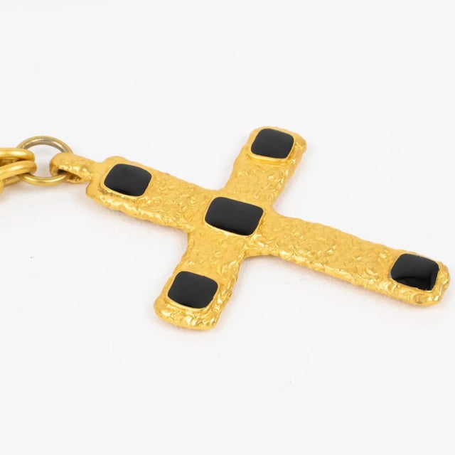 Jean Louis Scherrer Paris Gilded Metal and Black Enamel Cross Pendant Necklace For Sale - Image 9 of 11