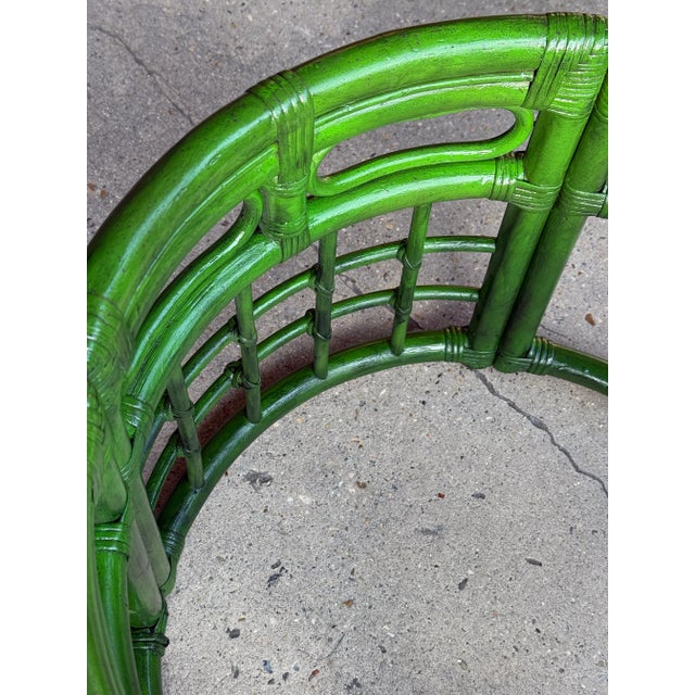 Wood Mid-Century Bespoke Green Rattan Smoked Glass Side Table - Newly Painted For Sale - Image 7 of 12