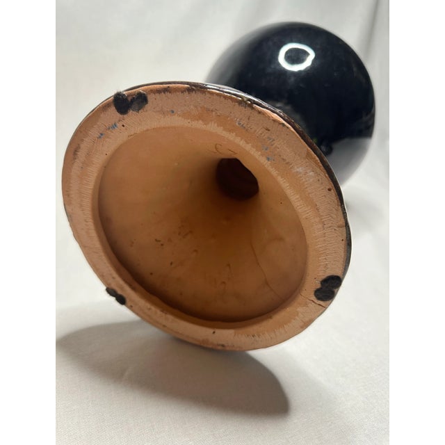 Late 20th Century Neoclassical Crackle Glazed Ceramic Lidded Urn, Large, Brown and Black For Sale - Image 5 of 12
