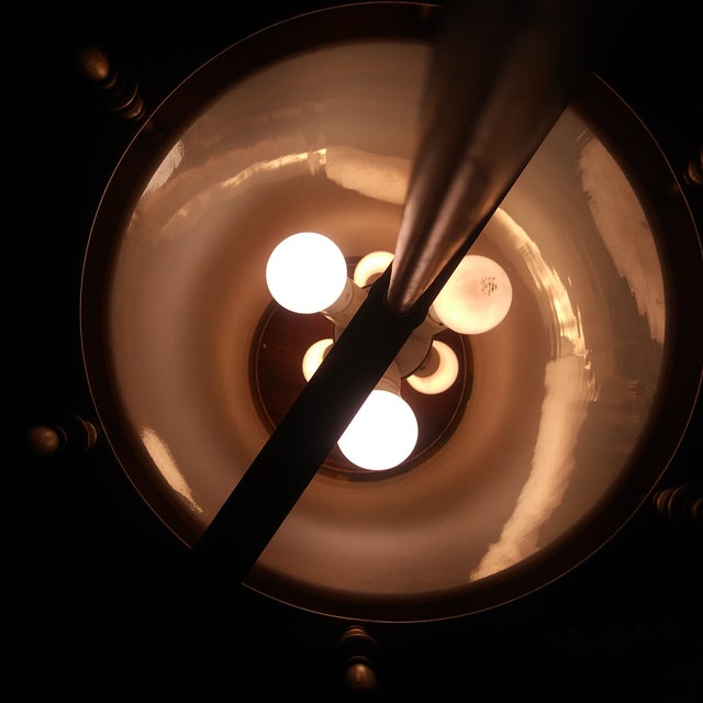 1970s Large Mid Century Gothic Pendant Light With Long Metal Downrod For Sale - Image 12 of 14